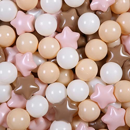 Ball Pit Balls Play Balls for Babies, Small Balls Stars for Kids Playpen Plastic Balls for Babies Ball Pool Puppy Playballs, Pink Coffee