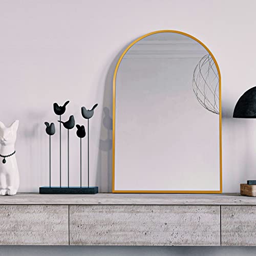 Image of HARRITPURE Wall Mounted Mirror Arch Mirror for Bathroom,Vanity Mirror Aluminum Alloy Metal Frame Home Decor for Bathroom Bedroom Living Room Entryway (Gold-2Pcs, 24 inch*36 inch)