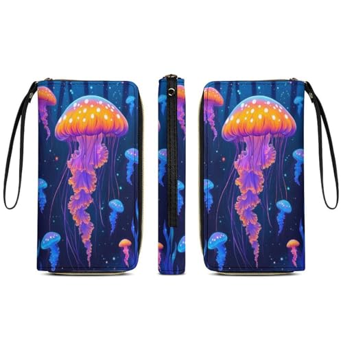 Jellyfish Print Women's Wallet Wristlet Zipper Purse with Hand Strap Travel Credit Card Holder for Daily Use Gifts4