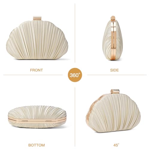 Image of RNIEGA Pleated Satin Seashell Evening Clutch Purse for Women Elegant Clutch Handbag Shoulder Bag with Chain for Wedding