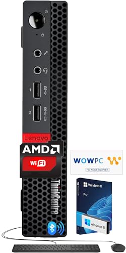 Lenovo ThinkCentre Mini Desktop w/Keyboard & Mouse, 16GB DDR4 RAM, 128GB SSD Drive, AMD Processor, Dual-Display Support, Wi-Fi, Bluetooth, USB, RJ-45, Windows 11, Business-Grade, WOWPC Recovery USB