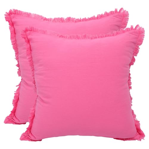 Betadistor Lot de 2 housses de coussin carrées confortables et décoratives de couleur unie en coton (housse uniquement, coussin non inclus) 45 x 45 cm, rose...