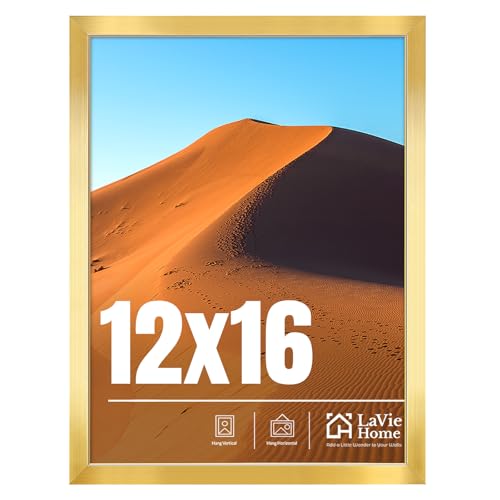 LaVie Home 12x16 Picture Frame for Wall Display, 12x16 Gold Picture Frame with HD Plexiglas, 12 x 16 Poster Frame 1 Pack, Display Frame for Vertical or Horizontal, Classic Collection