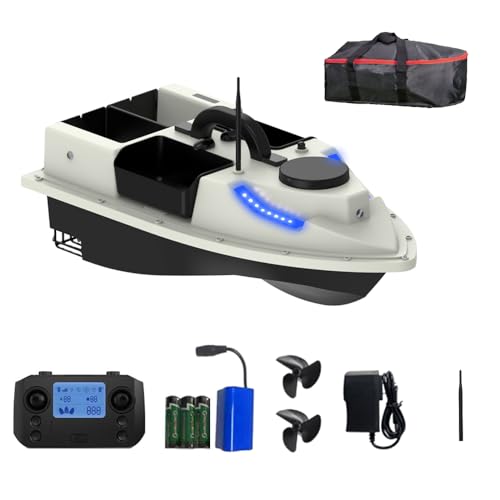 LOKEEVAN 600m 12000mAh Futterboot mit GPS, Angelköderboot mit großem Köderbehälter 2 kg Ladekapazität 99 GPS Positionierungspunkt mit Handtasche, Antennen, Propeller und andere (grau)