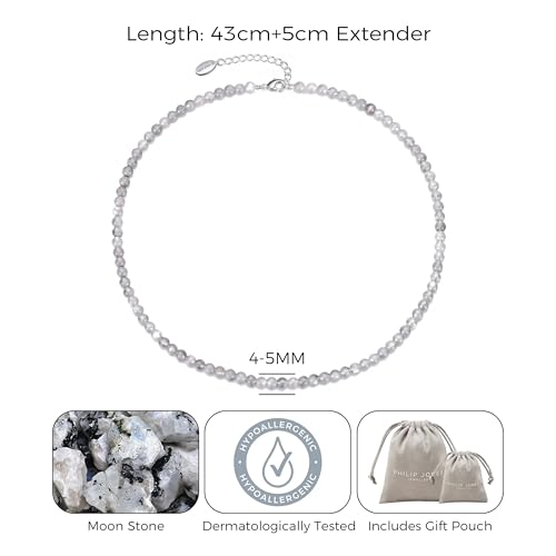Collier en pierre de lune Philip Jones, mini perles raffinées et chaîne ajustable délicate - 4