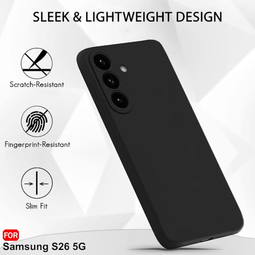 Image of TheGiftKart Genuine Liquid Silicone Back Cover Case for Samsung Galaxy S26 5G | Soft Micro-Fibre Lining Inside | Camera Protection Bump | Shockproof Back Cover for Samsung S26 5G (Silicone, Black)