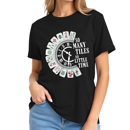 Image of Mahjong Shirts for Women-Mahjong Tiles Clock Short Sleeves | Soft Lightweight Crew Neck Shirt Great for Mahjong Party Gatherings Game Night Gift Tee for Mahjong Players