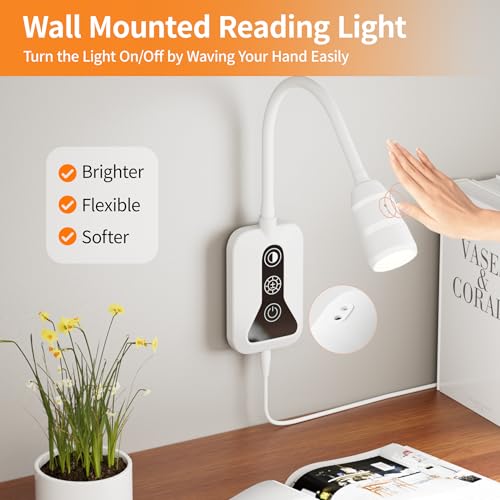 Image of Wall Mounted Reading Light, Wall Light with Motion Sensor Switch, 5 Dimmable & 5 Color Temperature Adjustable, USB-C Output, Flexible Neck Book Light for Bed, Sofa, Desk,Dorms, Heaboard