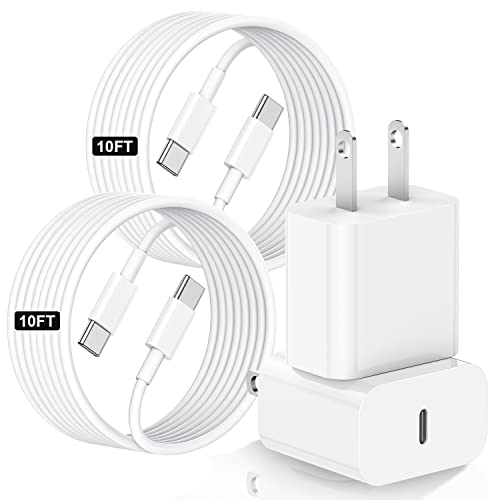 iPad Pro Charger, 2Pack 10 ft iPad Charger Fast Charging, 20W USB C Charger with USB C to C Cable for iPad Pro 12.9 in 6th/5th/4th/3rd Gen,iPad Pro 11 in 2022/2021, iPad Air 5th/4th Gen,iPad Mini 6th