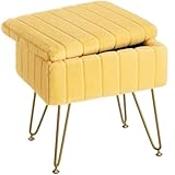 Greenstell Vanity Stool Chair Faux Fur with Storage, 15.7'L x 11.8'W x 19.4'H Soft Ottoman 4 Metal Legs with Anti-Slip Feet, Furry Padded Seat, Modern Multifunctional Chairs for Makeup, Bedroom,Yellow