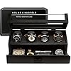 Premium 4 Slot Watch Box for Men 2026 Upgraded Wooden Watch Display Case with Hinged Wood Cover, Leather Lining & Drawer Watch Organizer Stand Handcrafted Luxury Fathers Day Present for Men