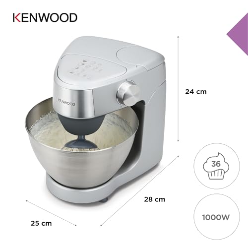 Kenwood KHC29.A0SI Impastatrice Planetaria Prospero+, Ciotola capiente in acciaio da 4,3L, Dotato di 3 utensili di miscelazione, Potenza 1000watt, Sistema di sicurezza, Piedini antiscivolo, Silver