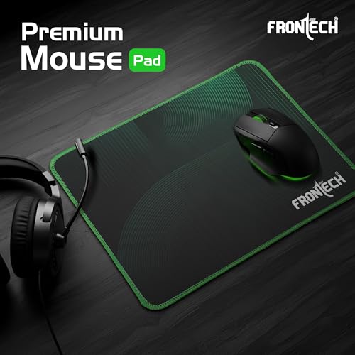 Image of FRONTECH Gaming Mouse Pad | 300mm x 250mm x 2mm | Ultra-Smooth Micro-Textured Surface | Non-Slip Rubber Base | Stitched Edges | Green & Black (MSP-0063)