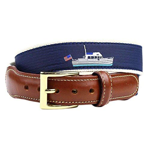COUNTRY CLUB PREP Trawler Boat Leather Tab Belt in Navy