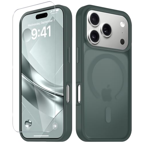 Image of YENAPOON for iPhone 17 Pro Case, Matte Magnetic Phone Cover [with 1 Screen Protector] [Support for MagSafe] [Shockproof Military Grade Protection] Translucent Frosted Back, Gray