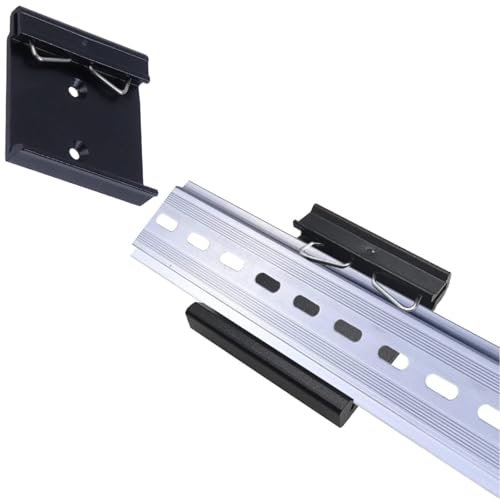 Image of 35mm DIN Rail Mounting Clips, 1.7 Inch Width Universal Aluminum Alloy Fixed Clamps with M3 Countersunk Holes for Relays, Switches, Ethernet, Solid State Devices, 10Pcs Black