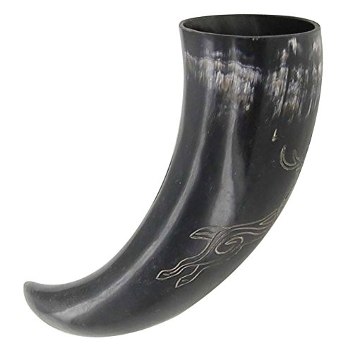 Armory Replicas Authentic Bovine Viking Horn Fully Functional Medieval Inspired Handmade Norse Drinking Horn Hand Engraved Deer w/Iron Stand Included