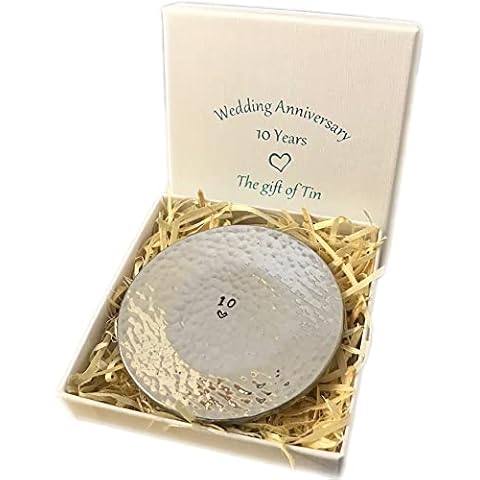 Vision Arts Tin 10th anniversary Hand Beaten Tin Ring Dish, Silver Cover