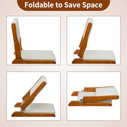 Image of HollyHOME Floor Chair with Back Support, Foldable Japanese Style Floor Chair, Wood Legless Tatami Chair with Cushion, Accent Meditation Floor Seat for Bay Window, Living Room, Bedroom, Beige