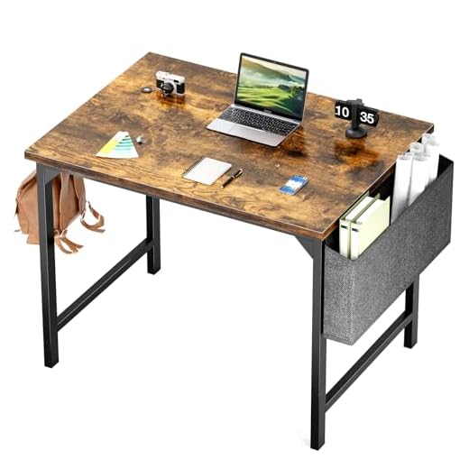 Sweetcrispy Small Computer Office Desk 32 Inch Kids Student Study Writing Work with Storage Bag & Headphone Hooks Modern Simple Home Bedroom PC Table