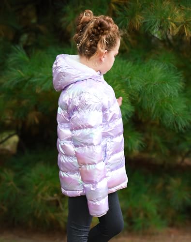 Image of Lovekider 4-12 Years Girls Hooded Puffer Jacket Warmth Padded Winter Coat | Metallic Shine Fabric, Fleece Lining, Windproof, Water Resistant, Keep Warm, Down Alternative, for Cold Weather
