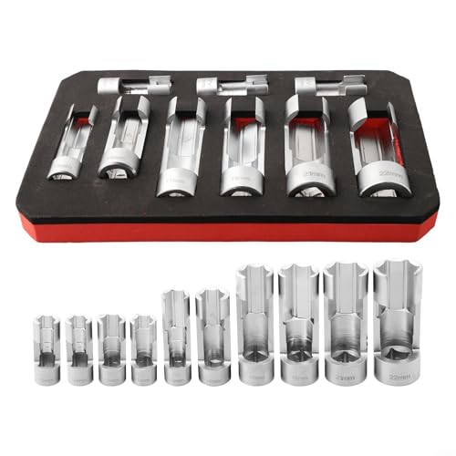 Diesel Injector Fuel Line Socket Wrench Set 1022mm Chrome Vanadium Steel 9pcs Line Socket Kit with Union Nut Socket for Loosening Master Cylinder and Sensors
