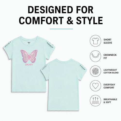 Image of DKNY Girls Shirts - Lightweight Cotton Blend Short Sleeve Crewneck Graphic Tee Cute Tops - Casual Trendy Girls Summer Clothes