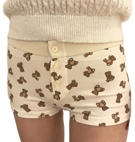 NUFIWI Women Lounge Shorts Button Floral Print Y2k Low Rise Sexy Micro Shorts Slim Fit Pajama Bottoms Cute Sleep Shorts