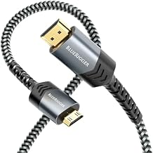 BlueRigger Mini HDMI to HDMI Cable 10FT, 4K 60Hz HDR, Bi-Directional Braided Cord, High Speed, Audio Return - Compatible with DSLR Camera, Camcorder, Graphics/Video Card, Raspberry Pi Zero W