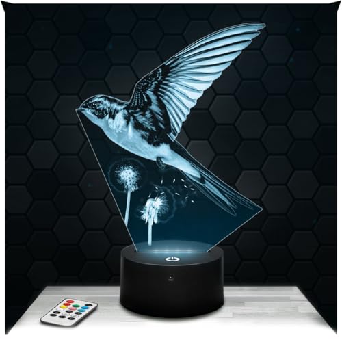 Lampephoto.fr - Lampe 3D Hirondelle Cadeau Hirondelle Animal Oiseau, Veilleuse Tactile Led, Effet Hologramme 3D, Idée Cadeau Noël Anniversaire Garçon ou Fille, Objet décoration chambre