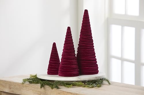 Image of Set of 3 Burgundy Velvet Trees (Burgundy)