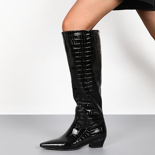 YODEKS Women's Knee High Boots 1.5 Inch Low Heel Boots Pull On Comfortable Boots US Size 6-124