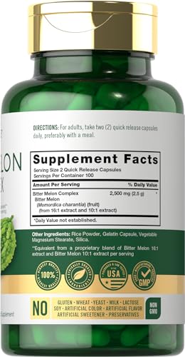 Carlyle Bitter Melon Capsules 2500 mg | 200 Count | Non-GMO & Gluten Free Extract | Complex Supplement