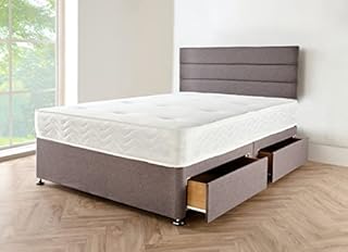 Single Bed With Mattress Included Matching Headboard | Slate Grey Linen Look Fabric 3FT Single Divan Bed | 2 Storage Drawers