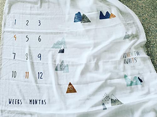 Organic Baby Monthly Milestone Blanket Newborn Boy Girl Unisex Neutral| Boho Mountain Nursery Baby Month Picture Blanket| Baby Growth Photography Background Prop| Markers Wood Birth Announcement Card #TOP5