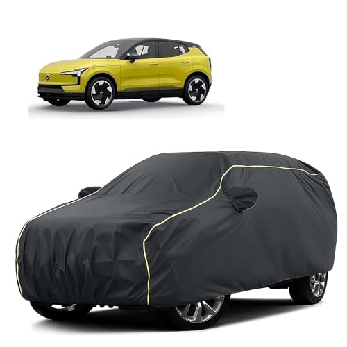 Image of Sulfar 100% Water Resistant Car Body Cover Compatible with Mirror for Volvo X 30 (Triple Stitched, Full Bottom Elastic, Dark Grey Tafetta with Yellow Piping)