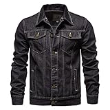 Rayiisuy Fashion Mens Denim Trucker Jackets Slim Fit Mens Jeans Jacket Cotton Outwear Coat Long Sleeve Plus Size Male Clothing (Black,S),AX-MJ001