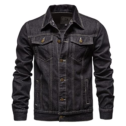 Image of Fashion Mens Denim Trucker Jackets Slim Fit Mens Jeans Jacket Cotton Outwear Coat Long Sleeve Plus Size Male