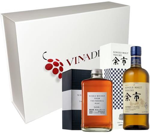VINADDICT Caja de regalo de whisky japonés: Nikka From the Barrel y Yoïchi Single Malt. 500 mililitros