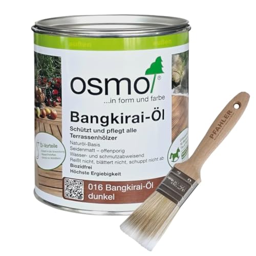 Osmo Terrassenöl 016 Bangkirai-Öl Dunkel 0 75l + Pinsel von Pfahler. Terrassen-Öl Holzschutz für Terrassen Fassaden Gartenmöbel Wasserabweisend UV-beständig