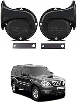 EIAC Universal Windtone Jalwa Horn (2 and 4 wheelers), Black color, Heavy plastic body, Set of 2, 12V voltage For Terracan Universal For All Models