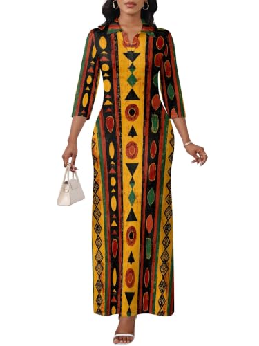 Image of PinkPatty Women's Casual 3 /4 Sleeve Polo V Neck Bodycon Maxi Dress