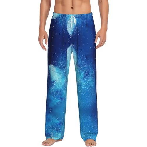 Pantalon de pyjama léger pour homme bleu avec motif papillon étoilé