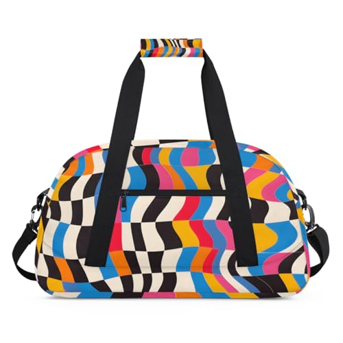 Vintage Colorful Wavy Gym Travel Duffle Bag for Women & Men with Front Zipper Pocket for Sports, Overnight, Weekender, Carry On,Workout & Dance Bag,18.9 * 8.7 * 10.6 in