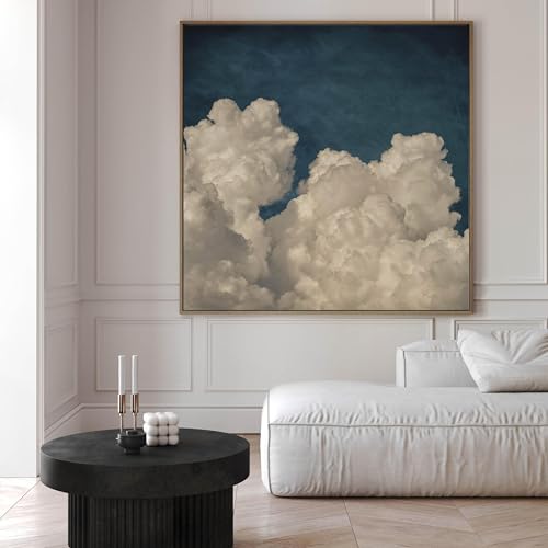 Tableau bleu ciel déco grand format pour habiller un mur au-dessus du lit