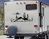 Minglewood Trading Desert UFO Cactus Mountains Scene V4 Vinyl Decal - Alien RV Camper Graphics - Die Cut Sticker