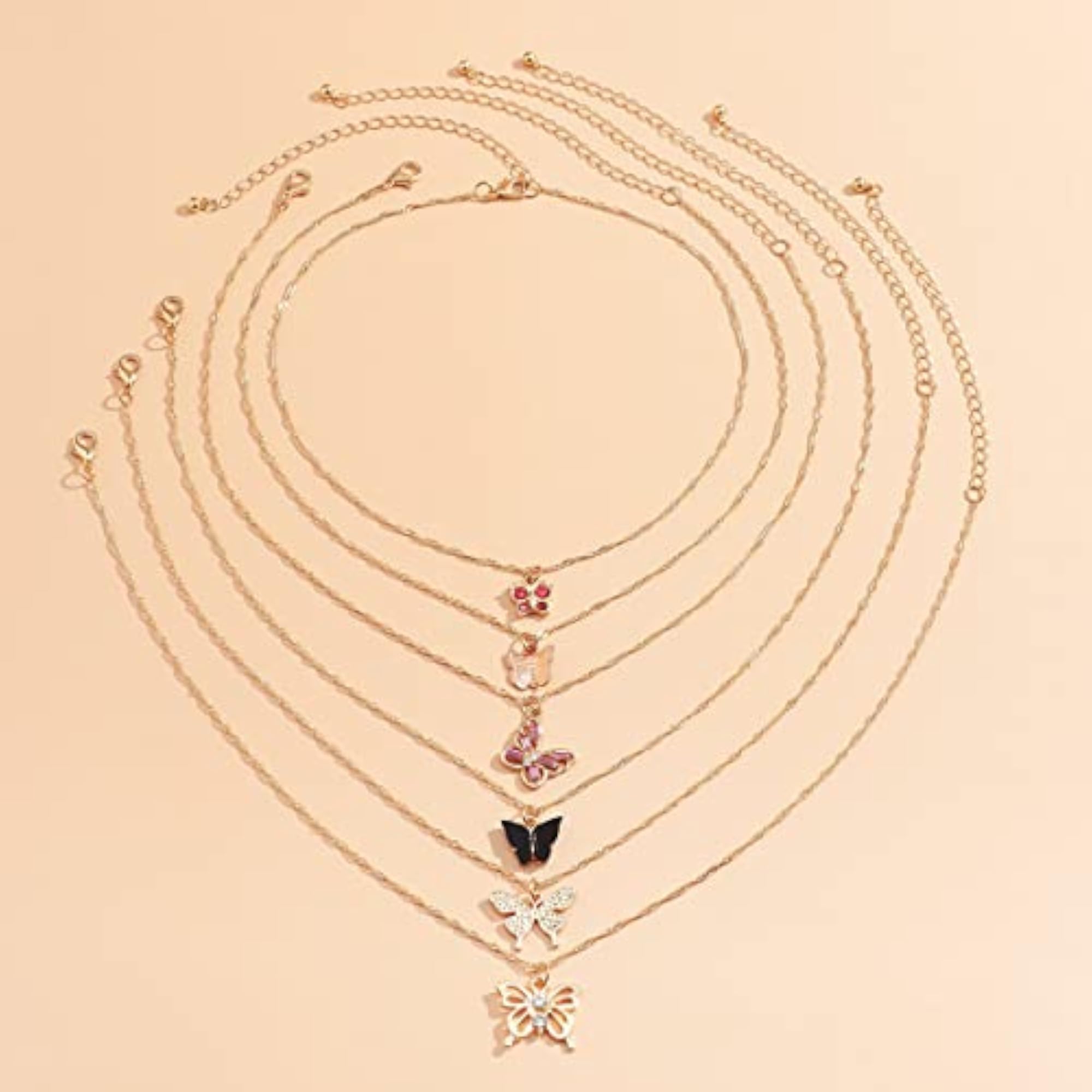 6 Butterfly Necklaces Set