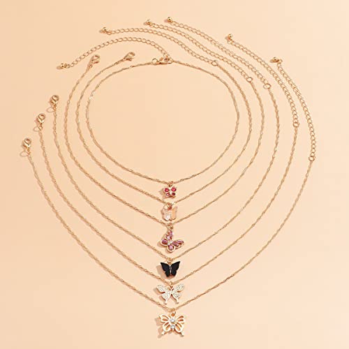 6 Butterfly Necklaces Set