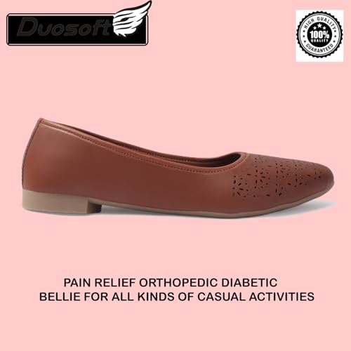 Image of Duosoft Orthopaedic Ballet Flats, Diabetic Comfort Shoes, Beige Perforated Design,Casual Wear Bellies for Women 206-Tan