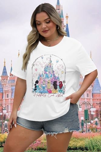 Image of NANYUAYA Plus Size Magic Shirts for Women Castle Kingdom Graphic Magical T Shirt Cute Holiday Princess Tee Vacation Tops